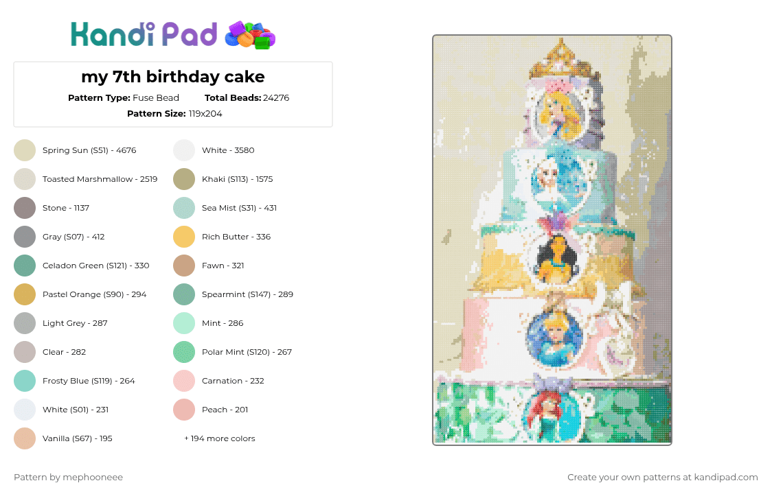 my 7th birthday cake - Fuse Bead Pattern by fandomcolecter on Kandi Pad - cotdcake