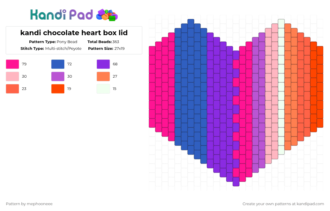 kandi chocolate heart box lid - Pony Bead Pattern by fandomcolecter on Kandi Pad - blue,pink,purple