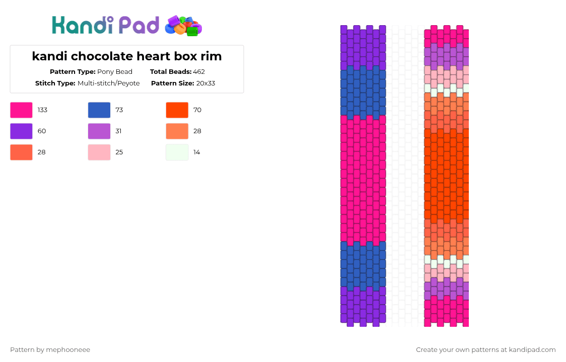 kandi chocolate heart box rim - Pony Bead Pattern by fandomcolecter on Kandi Pad - pink,red