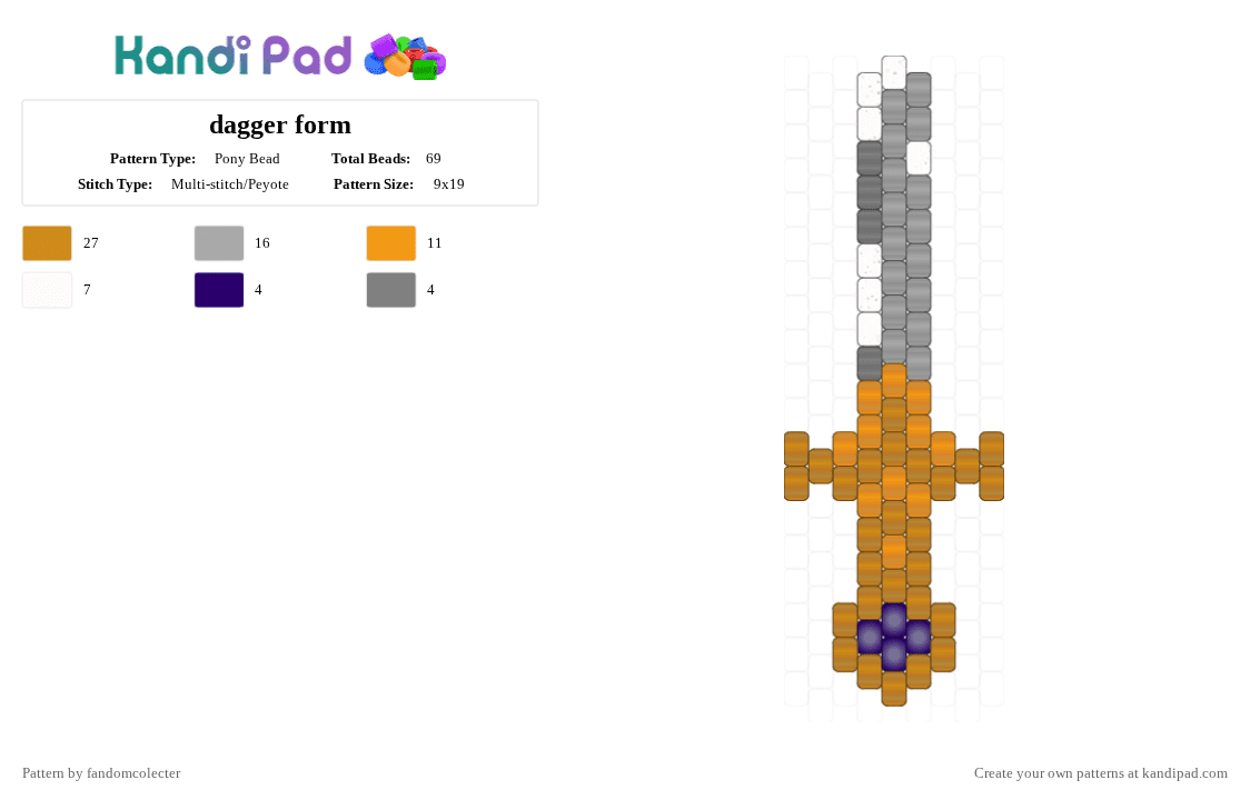 dagger form - Pony Bead Pattern by fandomcolecter on Kandi Pad - orange,beige