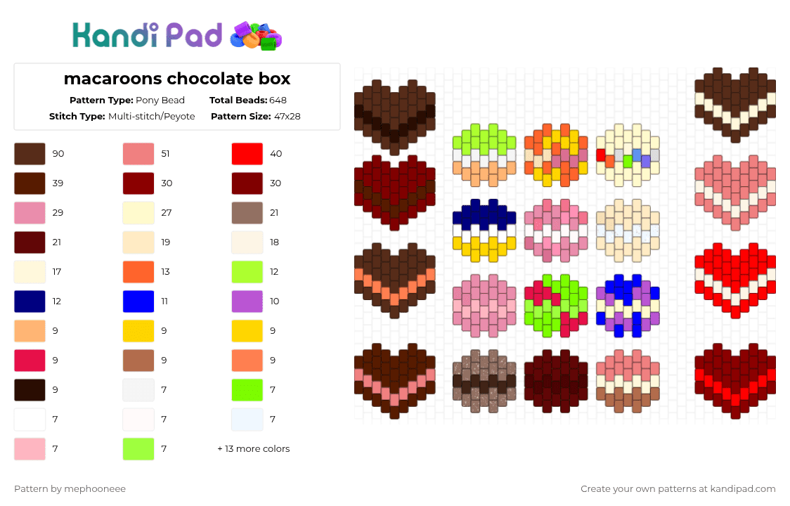 macaroons chocolate box - Pony Bead Pattern by fandomcolecter on Kandi Pad - yellow,pink,red,brown