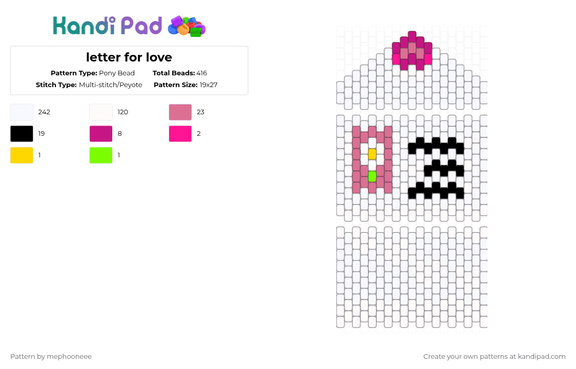 letter for love - Pony Bead Pattern by fandomcolecter on Kandi Pad - white,pink