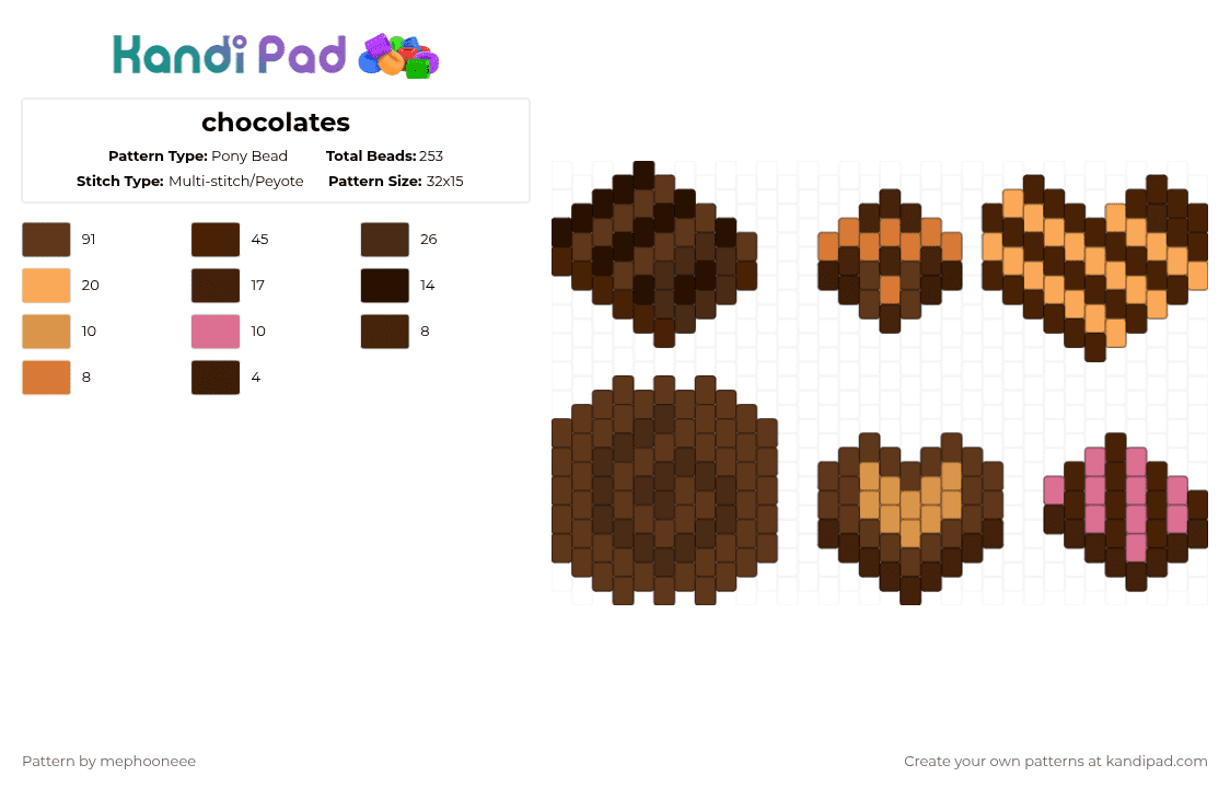 chocolates - Pony Bead Pattern by fandomcolecter on Kandi Pad - brown