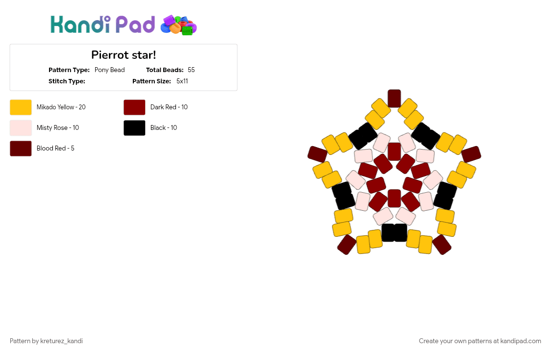 Pierrot star! - Pony Bead Pattern by kreturez_kandi on Kandi Pad - gaming, pierrot, tfc, yellow