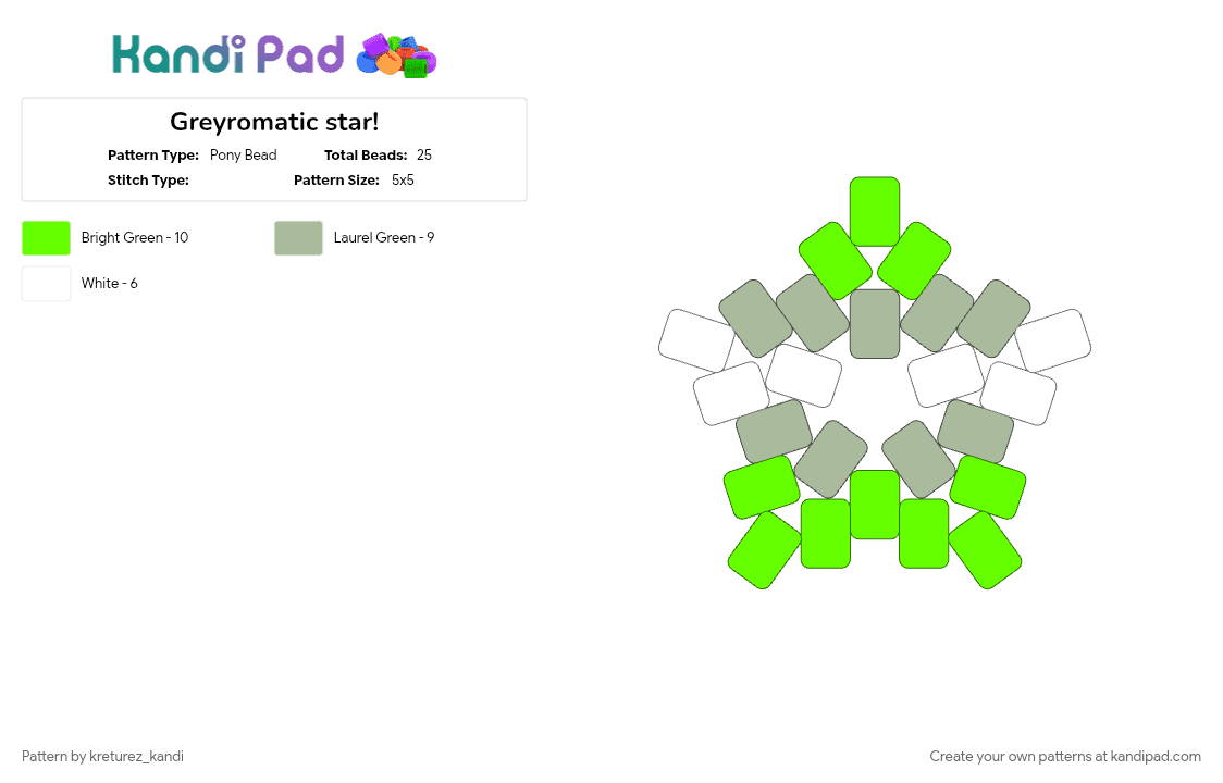 Greyromatic star! - Pony Bead Pattern by kreturez_kandi on Kandi Pad - beige, green