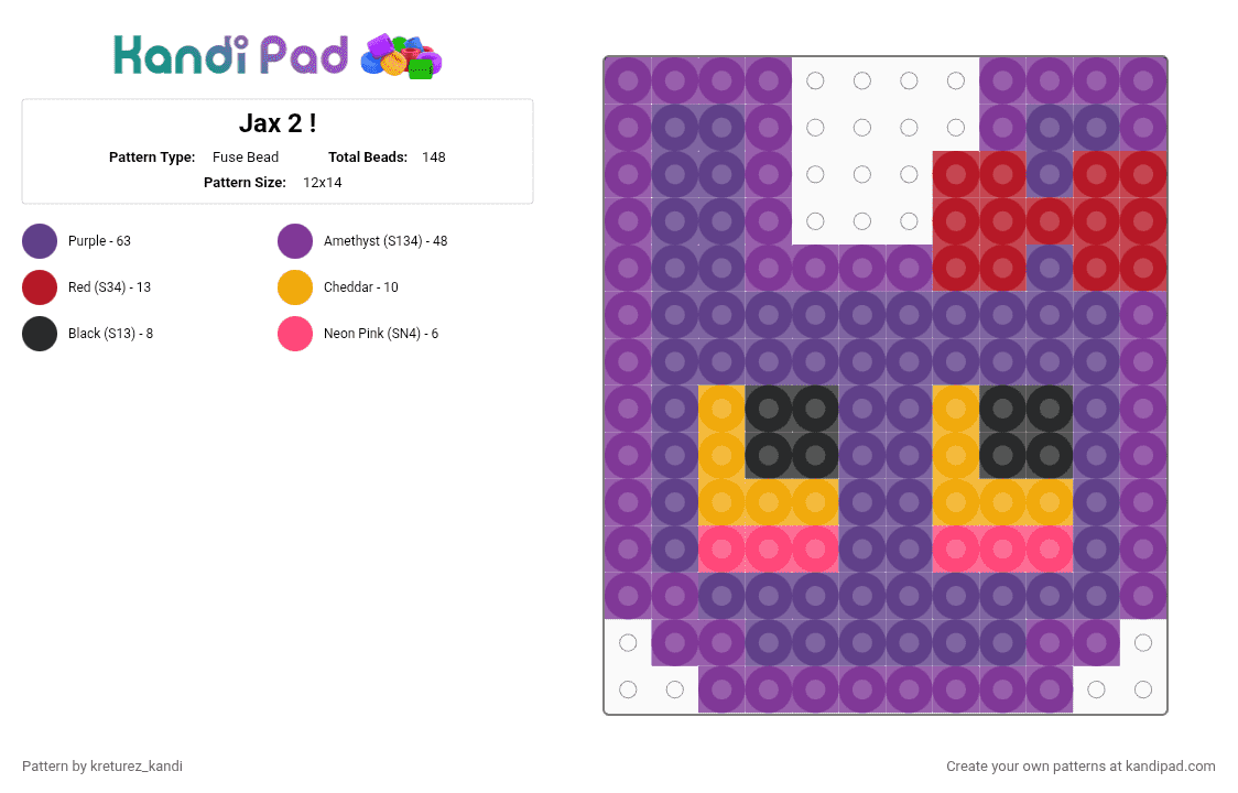 Jax 2 ! - Fuse Bead Pattern by kreturez_kandi on Kandi Pad - pink, purple