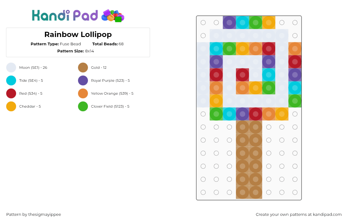 Rainbow Lollipop - Fuse Bead Pattern by thesigmayippee on Kandi Pad - orange,tan