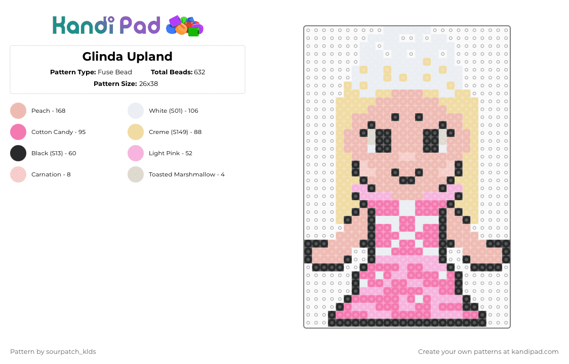 Glinda Upland - Fuse Bead Pattern by sourpatch_klds on Kandi Pad - pink,beige,wicked,glinda,glinda upland,wicked for good