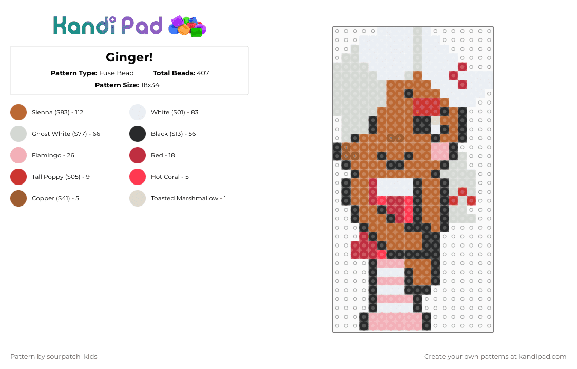 Ginger! - Fuse Bead Pattern by sourpatch_klds on Kandi Pad - tan,ginger,dandysworld,dw,gingerdwndysworld,bobette,christmas