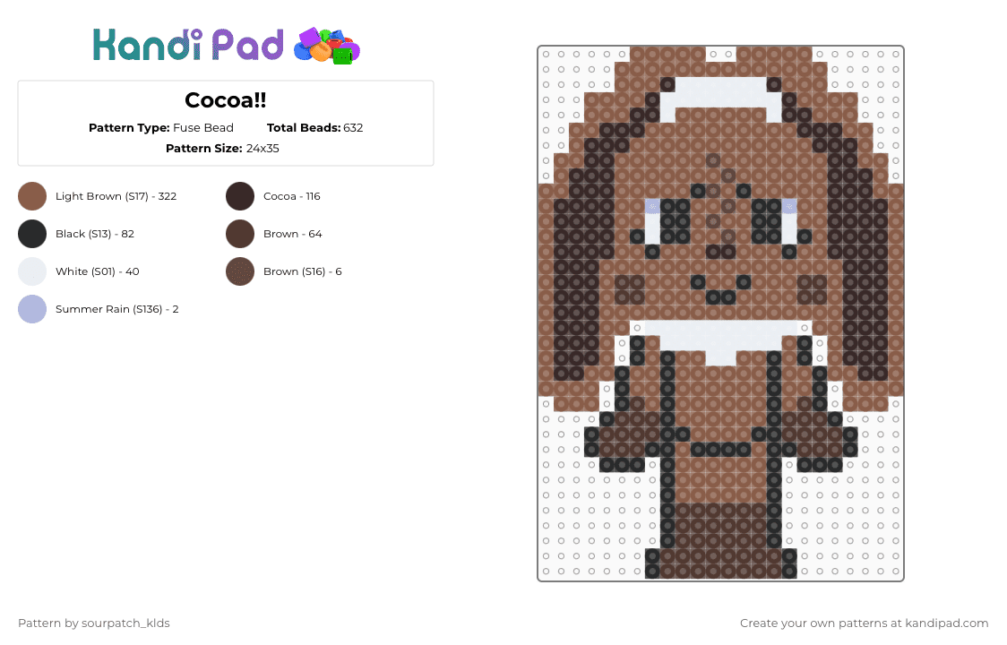 Cocoa!! - Fuse Bead Pattern by sourpatch_klds on Kandi Pad - tan,brown,cocoa,dandysworld,cocoadandysworld,bunny