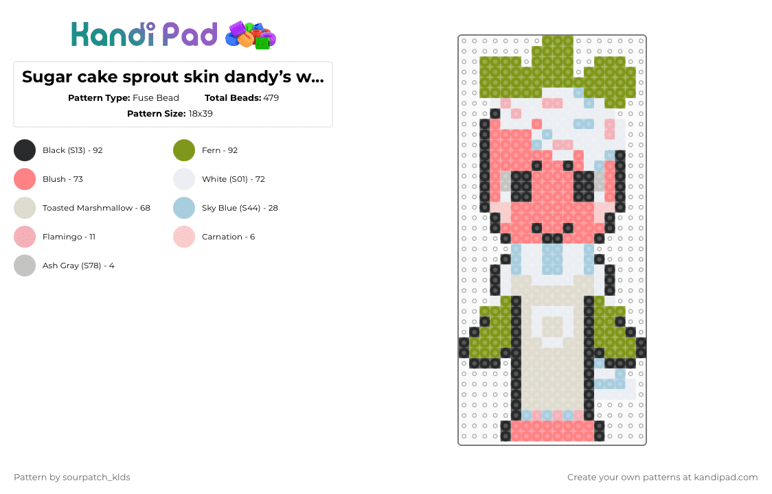 Sugar cake sprout skin dandy’s world - Fuse Bead Pattern by sourpatch_klds on Kandi Pad - beige,red,gold,sprout,dandysworld