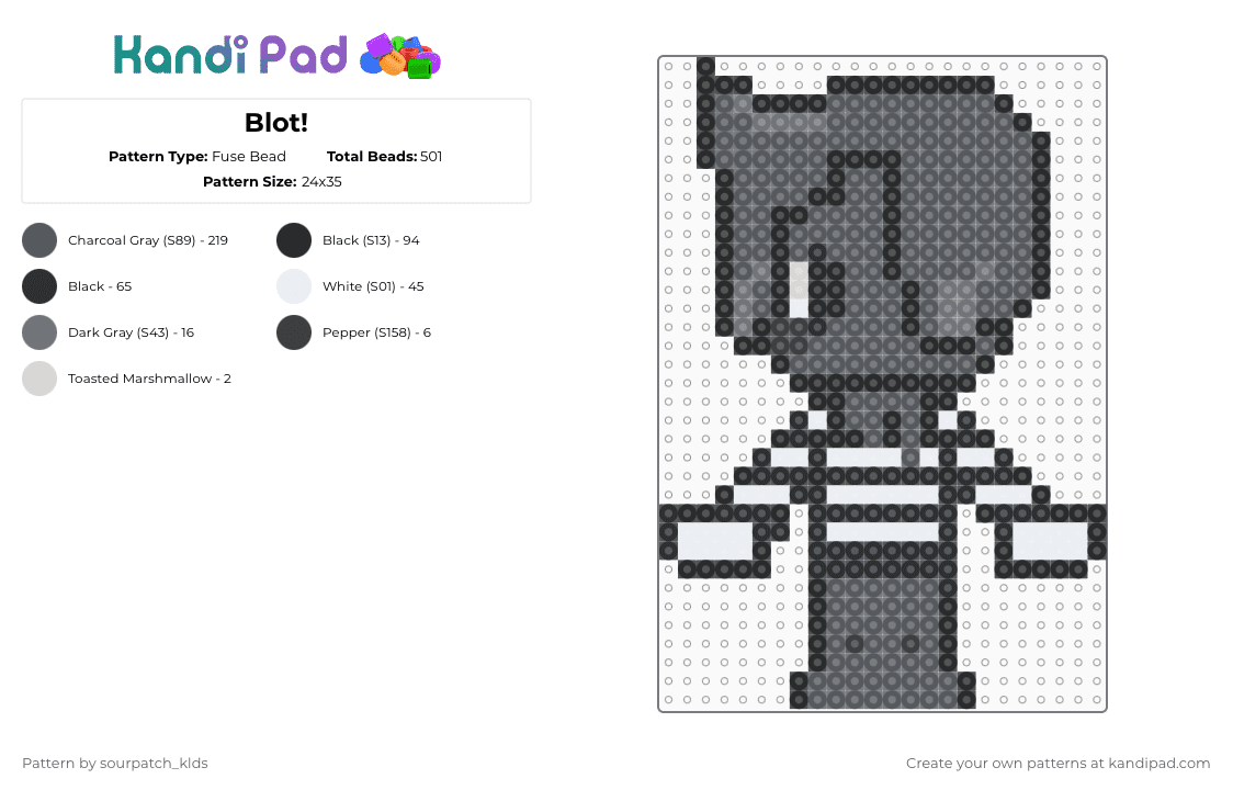 Blot! - Fuse Bead Pattern by sourpatch_klds on Kandi Pad - gray,blot,dandysworld,blotdandysworld,looey,yatta