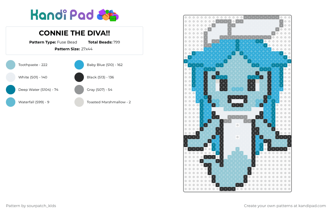 CONNIE THE DIVA!! - Fuse Bead Pattern by sourpatch_klds on Kandi Pad - light blue,connie,conniedandysworld,connieskin