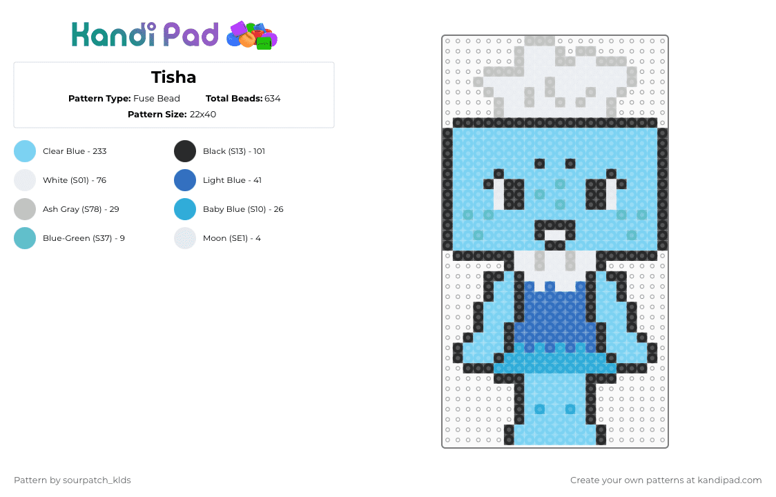 Tisha - Fuse Bead Pattern by sourpatch_klds on Kandi Pad - light blue,tisha,dandysworld,tishadandysworld,dw
