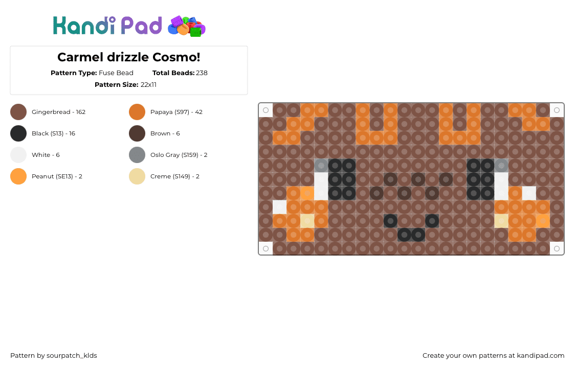 Carmel drizzle Cosmo! - Fuse Bead Pattern by sourpatch_klds on Kandi Pad - orange,tan,cosmo,dandysworld,sprout,carmel