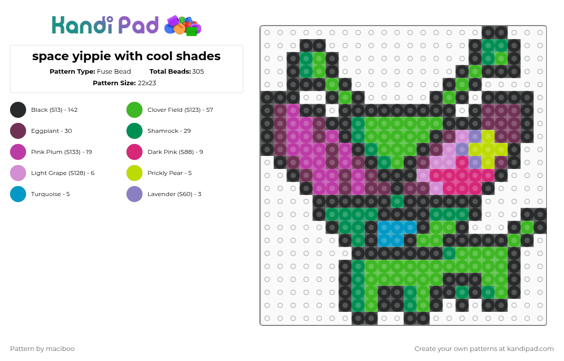 space yippie with cool shades - Fuse Bead Pattern by mace_face on Kandi Pad - pink,green