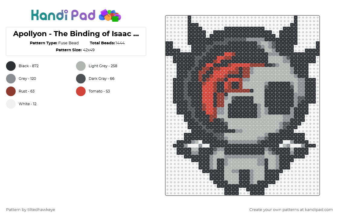Apollyon - The Binding of Isaac (tboi) - Fuse Bead Pattern by tiltedhawkeye on Kandi Pad - apollyon,video game,gaming,black,gray,beige,tboi,the binding of isaac