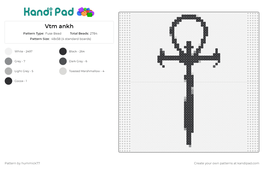 Vtm ankh - Fuse Bead Pattern by hummick77 on Kandi Pad - vampire the masquerade,vtm,white wolf,gothic,mystical,symbol,ankh,role-playing,game,black