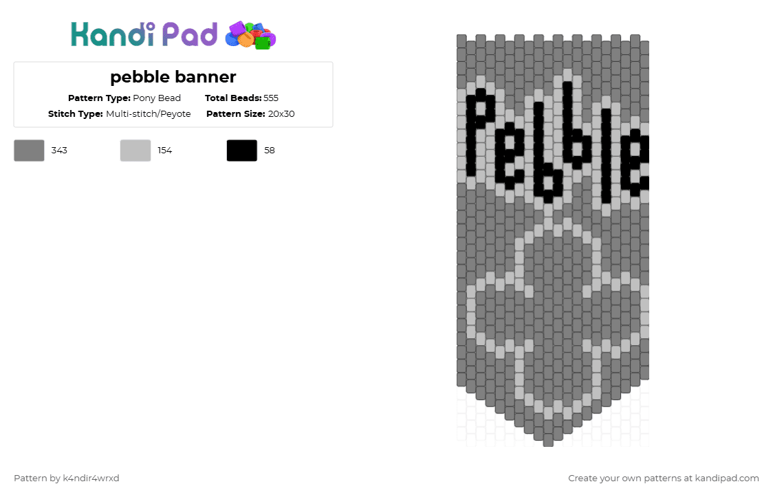 pebble banner - Pony Bead Pattern by k4ndir4wrxd on Kandi Pad - gray,beige,grey,dandys world,black