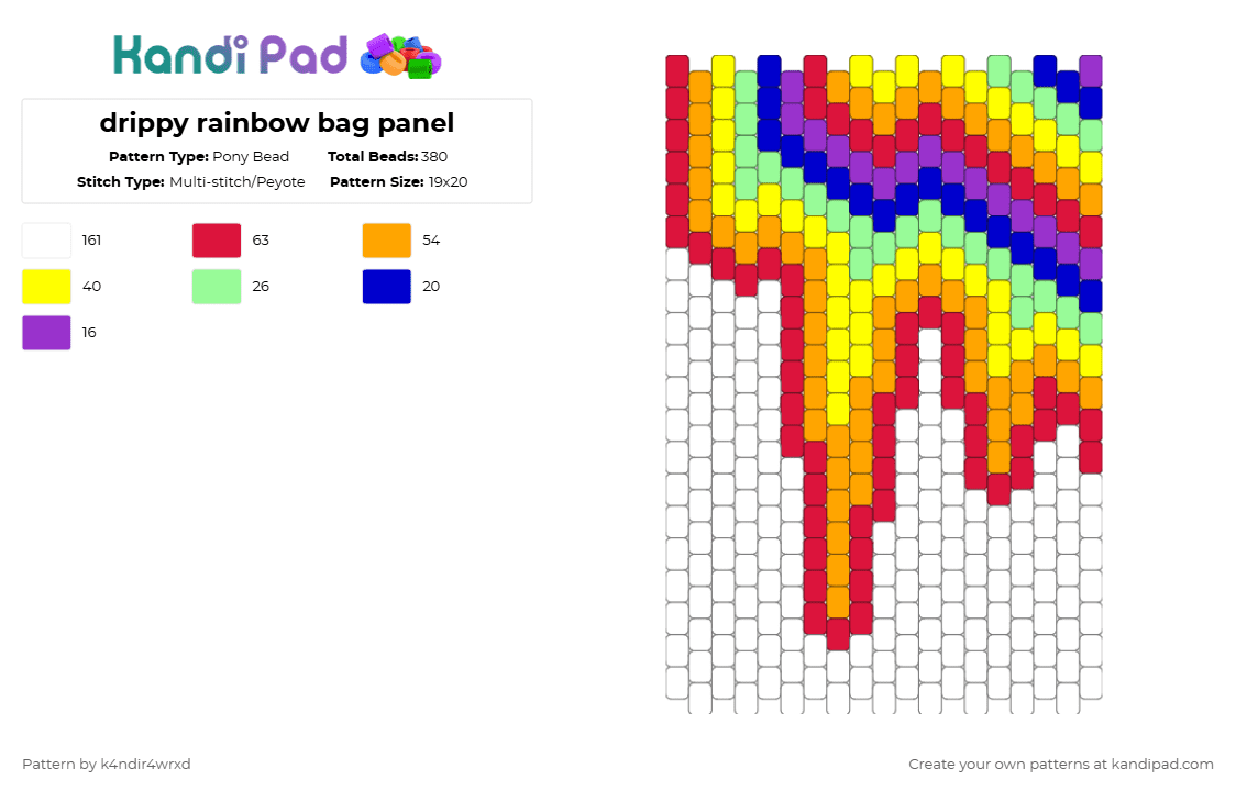 drippy rainbow bag panel - Pony Bead Pattern by k4ndir4wrxd on Kandi Pad - white,red,orange,rainbow,bag