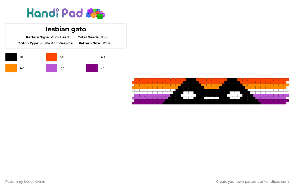 lesbian gato - Pony Bead Pattern by k4ndir4wrxd on Kandi Pad - black, cat, orange, pink, pride, purple, red, white