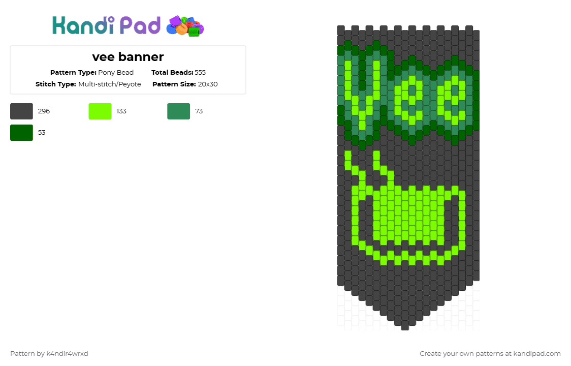 vee banner - Pony Bead Pattern by k4ndir4wrxd on Kandi Pad - brown,green,dandys world,black