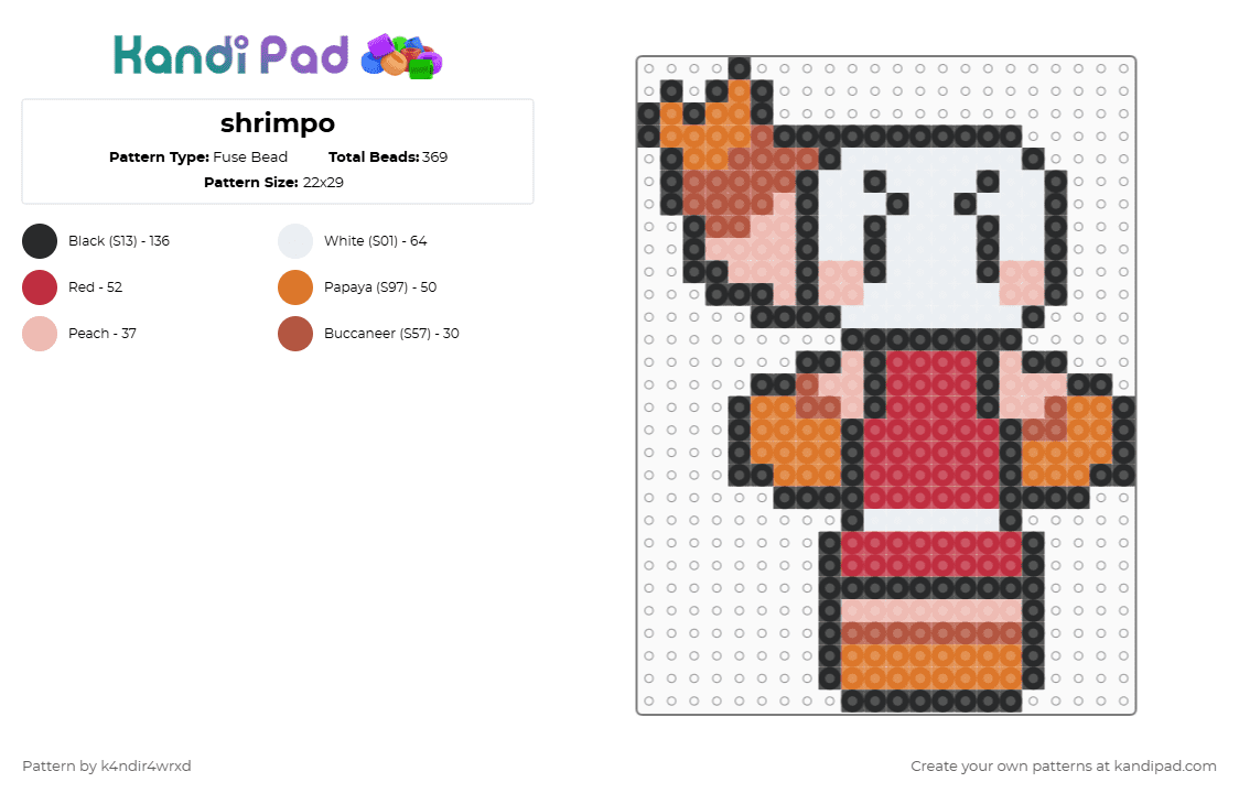 shrimpo - Fuse Bead Pattern by k4ndir4wrxd on Kandi Pad - red,dandys world,white