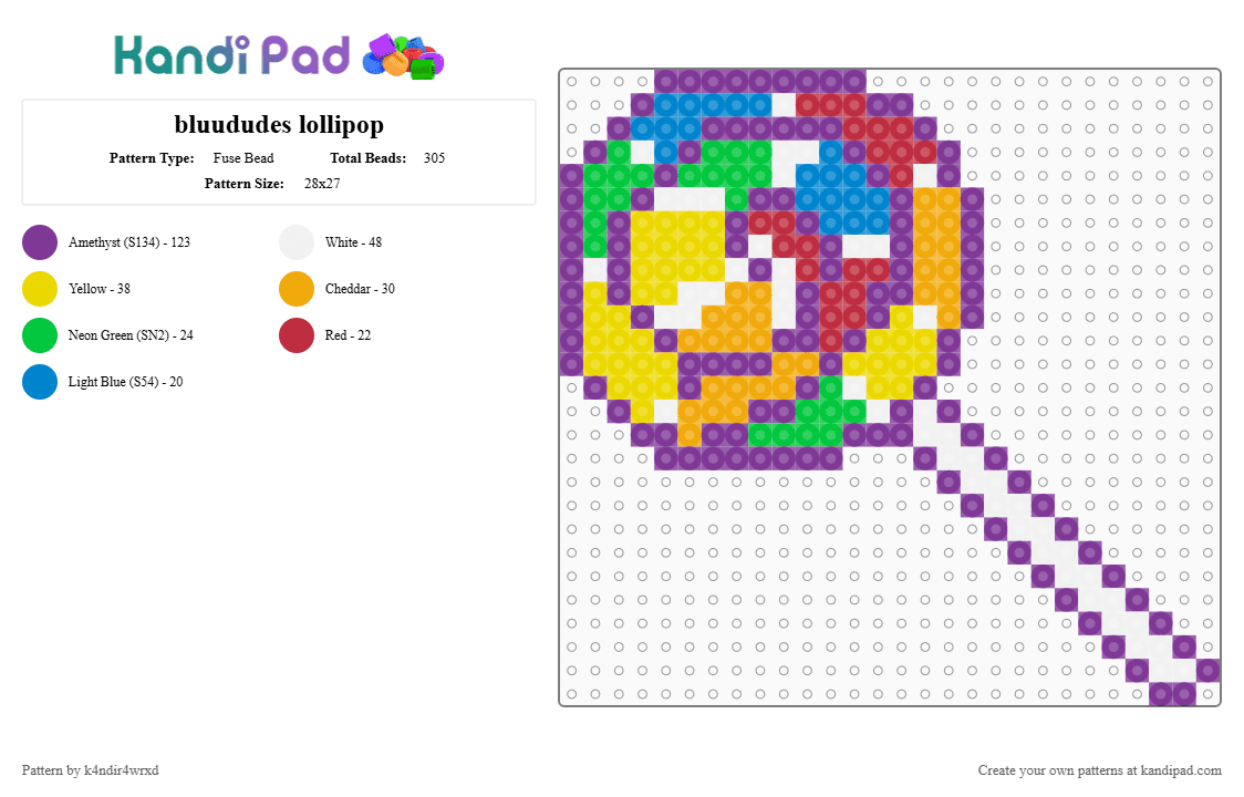 bluududes lollipop - Fuse Bead Pattern by k4ndir4wrxd on Kandi Pad - forsaken, pink, rainbow