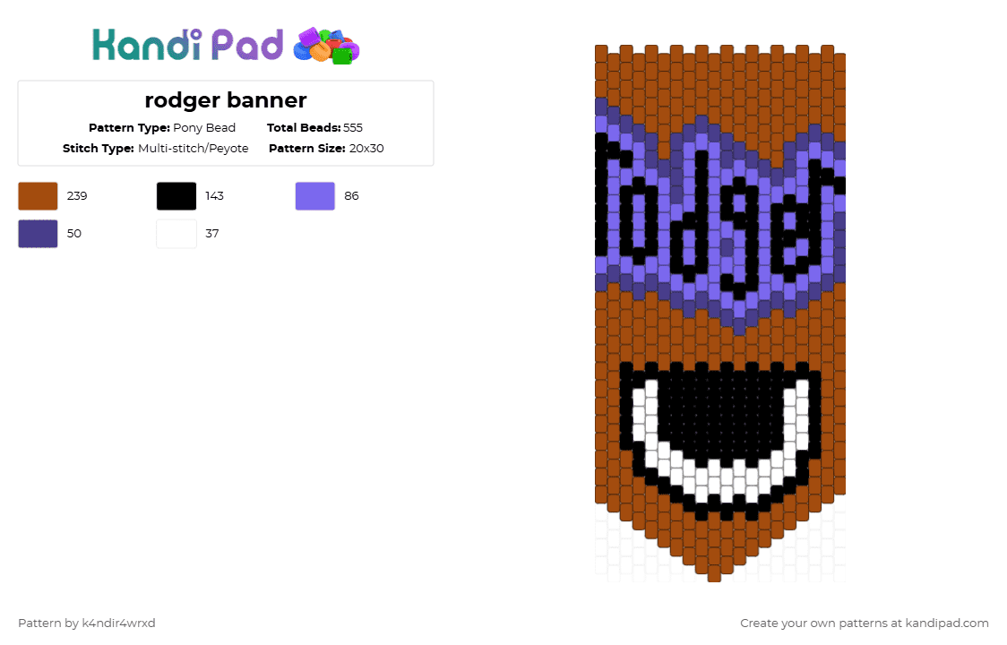 rodger banner - Pony Bead Pattern by k4ndir4wrxd on Kandi Pad - red,dandys world,brown,eye,purple,white,black