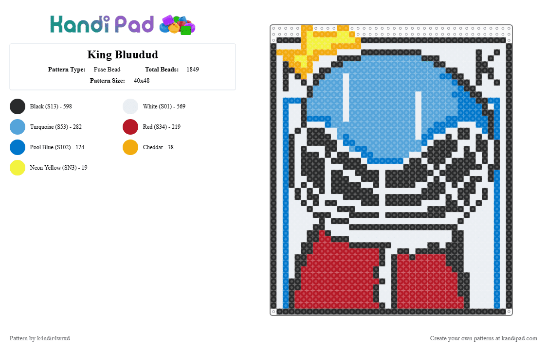 King Bluudud - Fuse Bead Pattern by k4ndir4wrxd on Kandi Pad - white,light blue,red,bluudud,blue,black,yellow,orange,forsaken