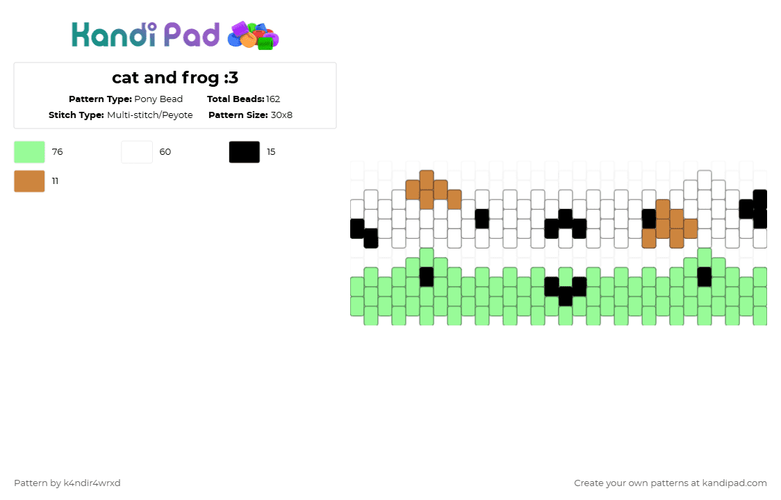 cat and frog :3 - Pony Bead Pattern by k4ndir4wrxd on Kandi Pad - teal,cat,frog