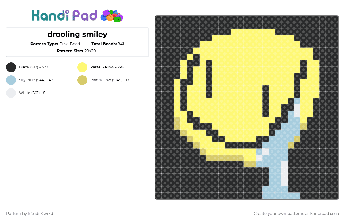 drooling smiley - Fuse Bead Pattern by k4ndir4wrxd on Kandi Pad - black,yellow,smiley face,white,sky blue