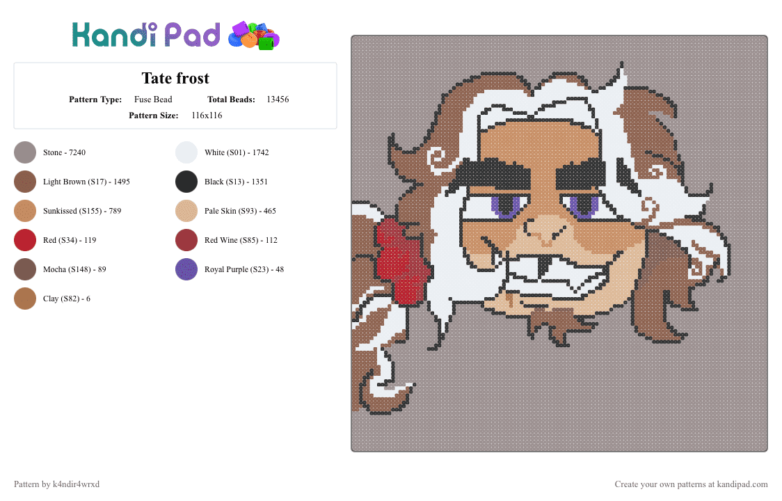 Tate frost - Fuse Bead Pattern by k4ndir4wrxd on Kandi Pad - tan,gray,brown,tate frost,purple,frostbite,white,black