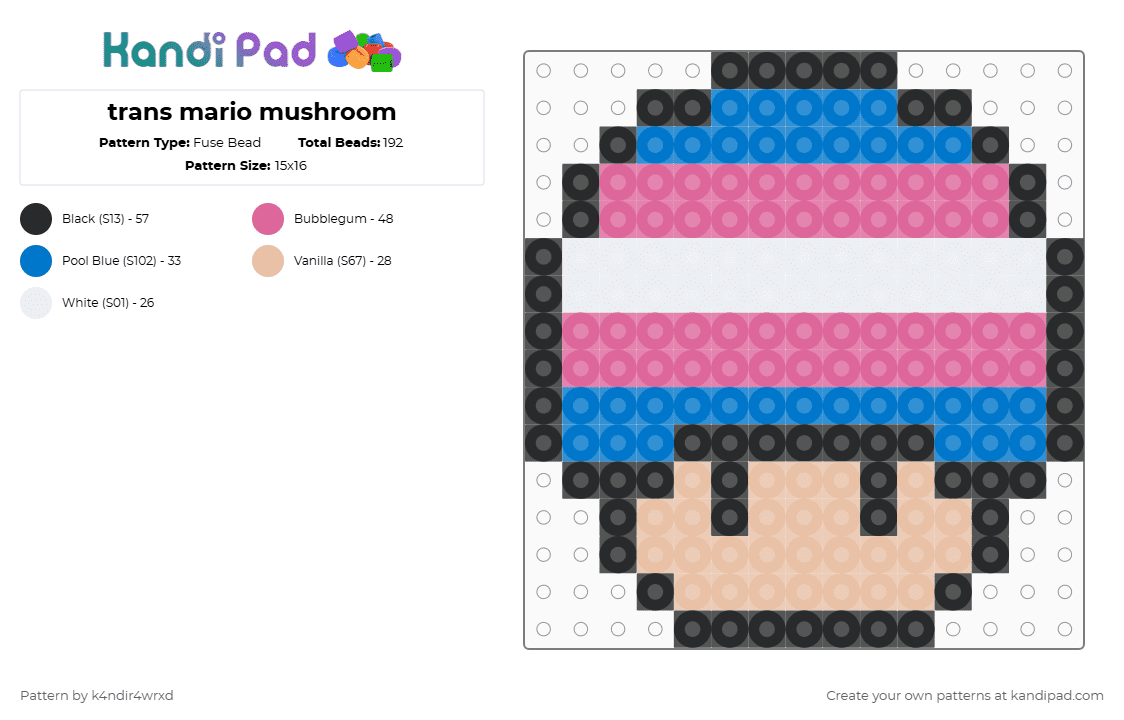 trans mario mushroom - Fuse Bead Pattern by k4ndir4wrxd on Kandi Pad - pink,mario,pride,mushroom