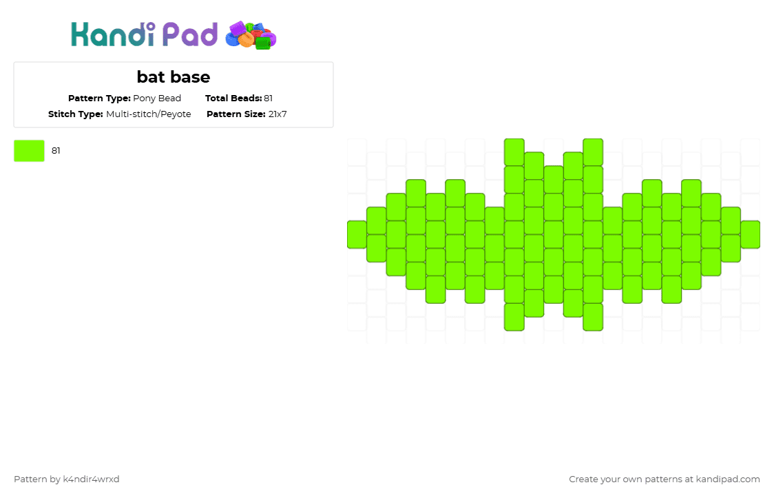 Bat base Pony Bead Pattern - Kandi Pad | Kandi Patterns, Fuse Bead ...