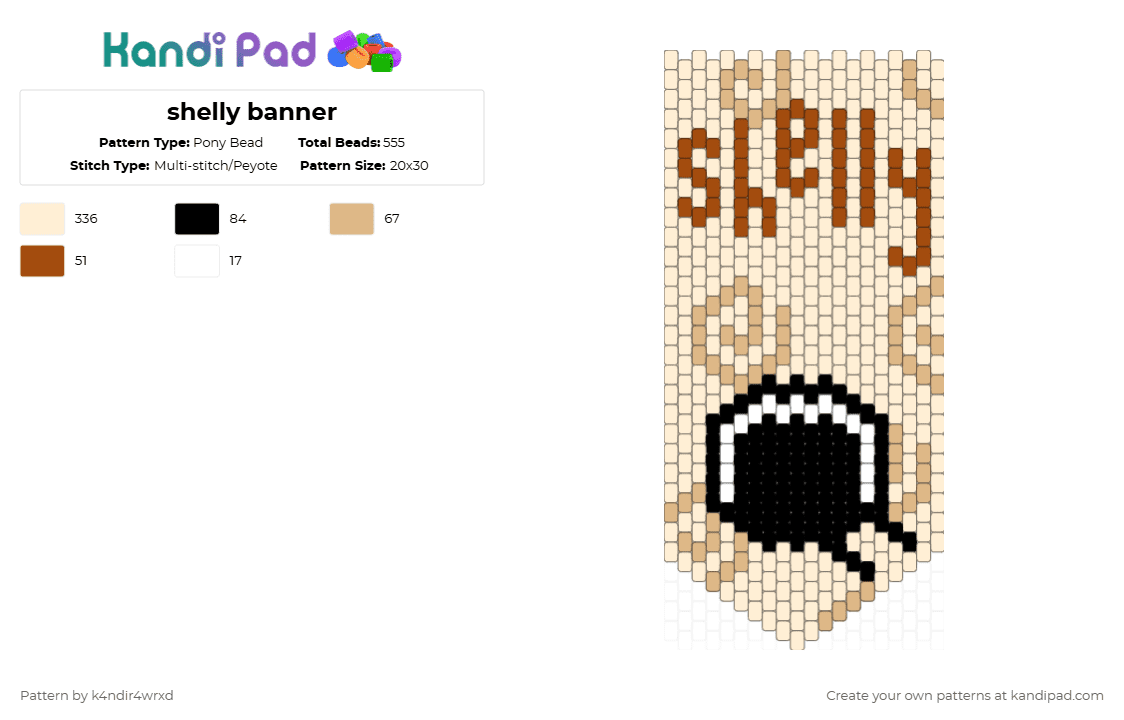 shelly banner - Pony Bead Pattern by k4ndir4wrxd on Kandi Pad - beige,dandys world,tan,brown,white,black