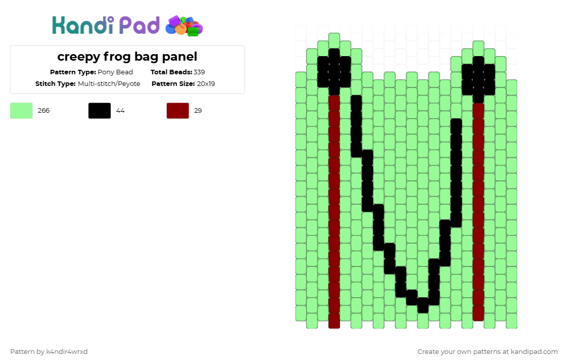 creepy frog bag panel - Pony Bead Pattern by k4ndir4wrxd on Kandi Pad - teal,frog,green,creepy,black,brown
