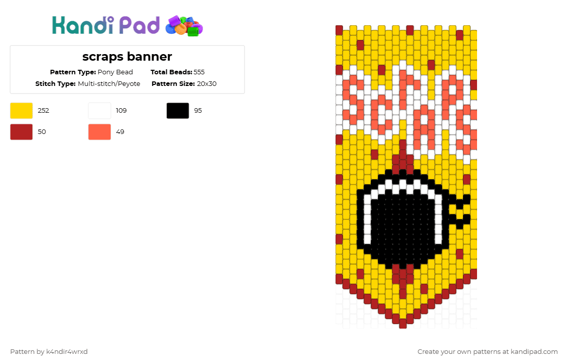 scraps banner - Pony Bead Pattern by k4ndir4wrxd on Kandi Pad - red,yellow,dandys world,white,black