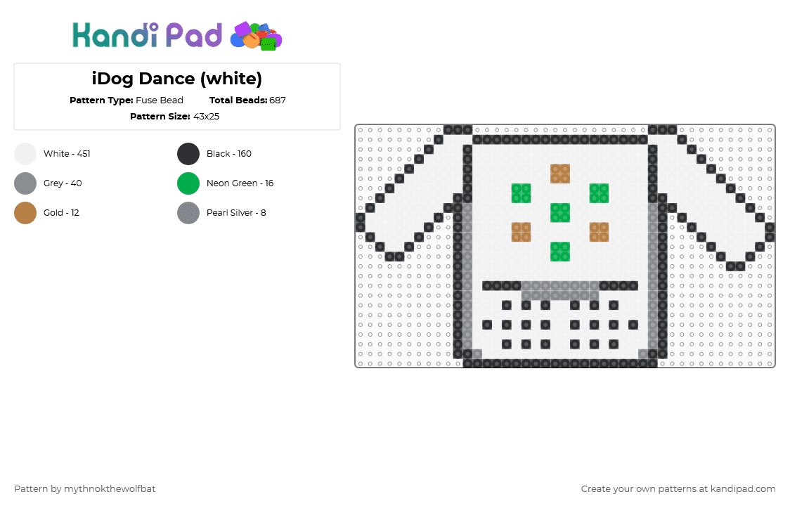iDog Dance (white) - Fuse Bead Pattern by mythnokthewolfbat on Kandi Pad - white,gray