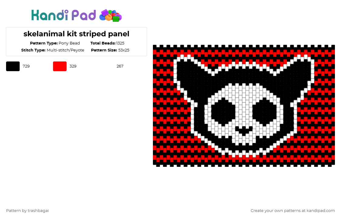 skelanimal kit striped panel - Pony Bead Pattern by trashbagai on Kandi Pad - red,white