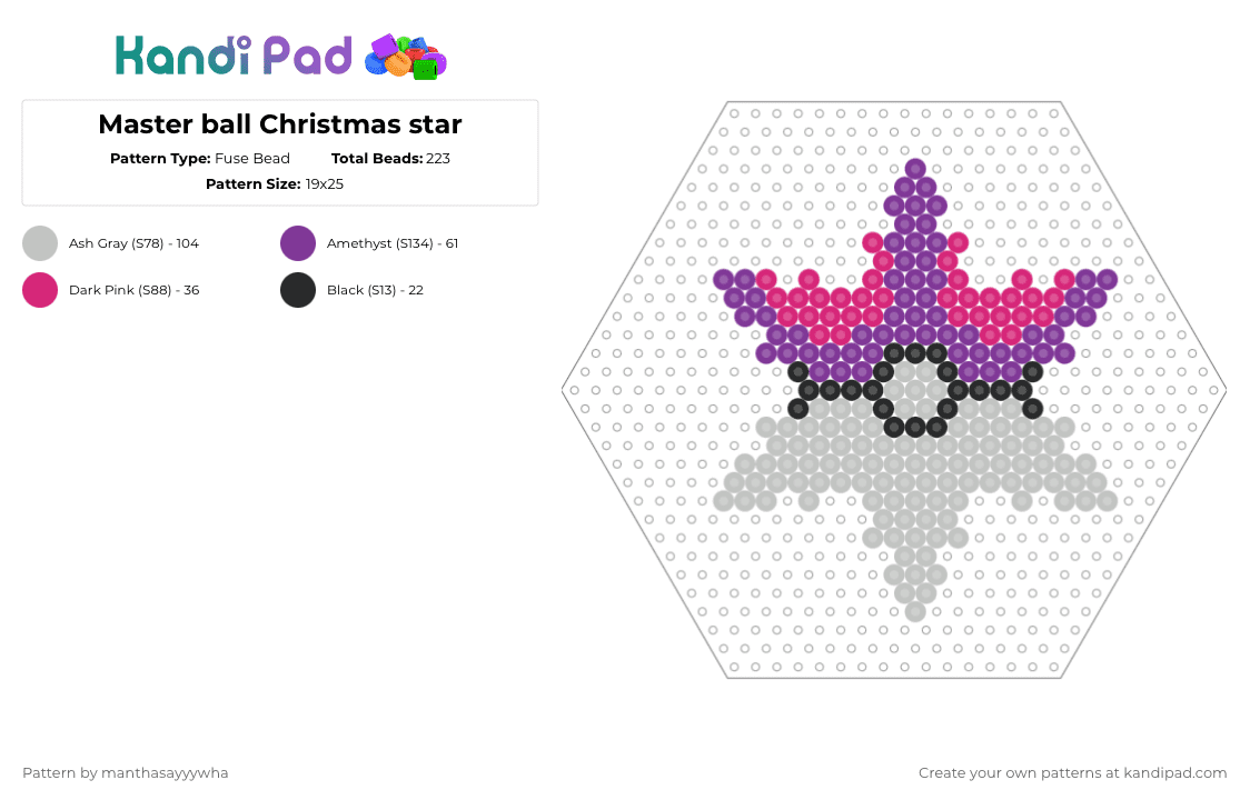 Master ball Christmas star - Fuse Bead Pattern by manthasayyywha on Kandi Pad - beige,pink