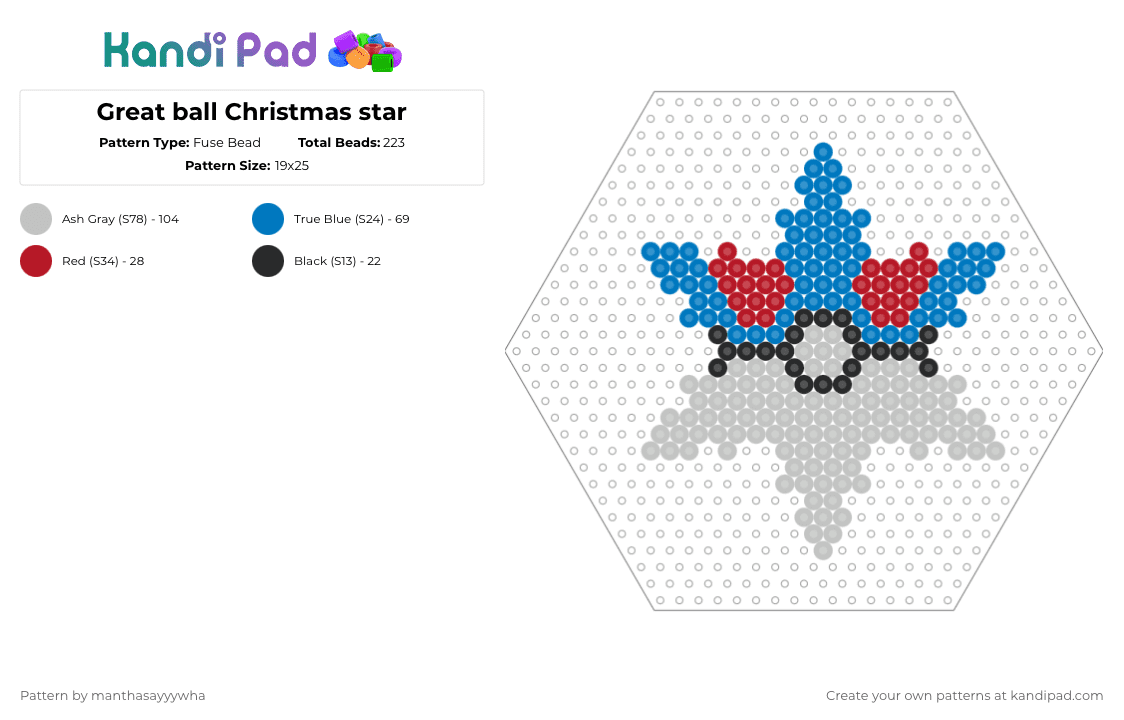 Great ball Christmas star - Fuse Bead Pattern by manthasayyywha on Kandi Pad - snowflake,great ball,pokeball,pokemon,christmas,star,ornament,holiday,decoration,gaming,video game,beige,blue