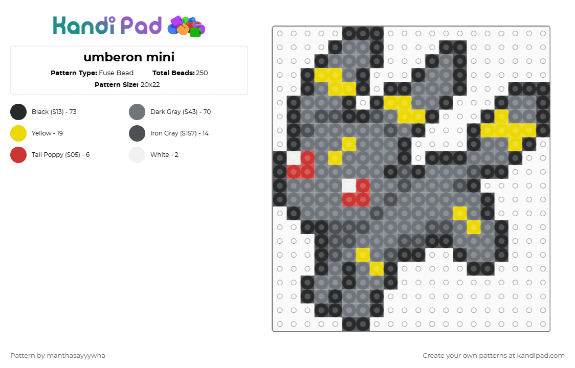 umberon mini - Fuse Bead Pattern by manthasayyywha on Kandi Pad - gray