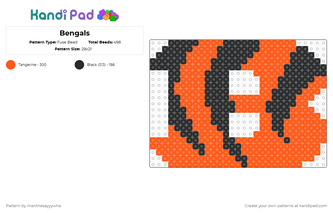 Bengals - Fuse Bead Pattern by manthasayyywha on Kandi Pad - black,orange