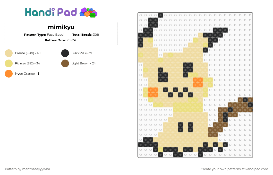 mimikyu - Fuse Bead Pattern by manthasayyywha on Kandi Pad - beige