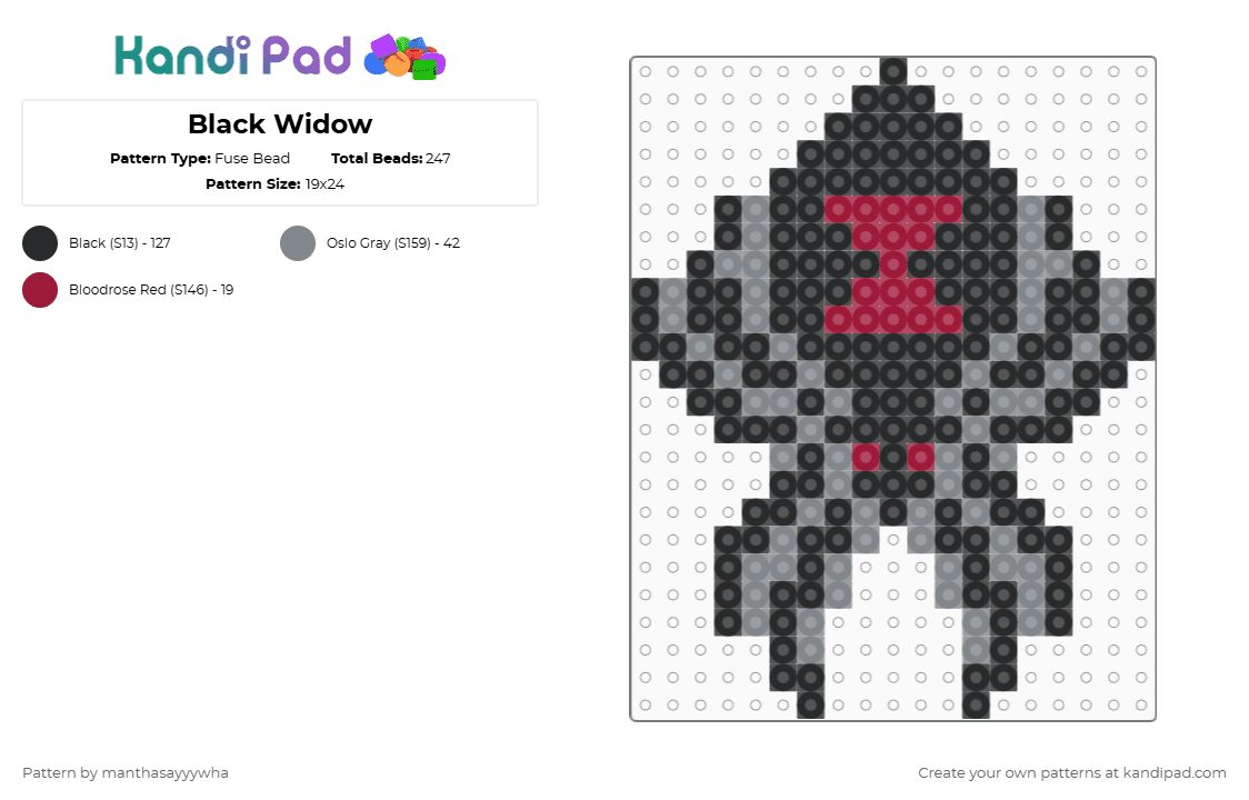 Black Widow - Fuse Bead Pattern by manthasayyywha on Kandi Pad - black,gray