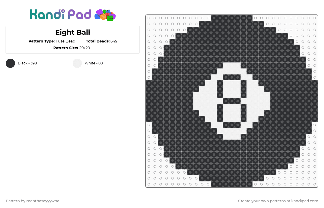 Eight Ball - Fuse Bead Pattern by manthasayyywha on Kandi Pad - black