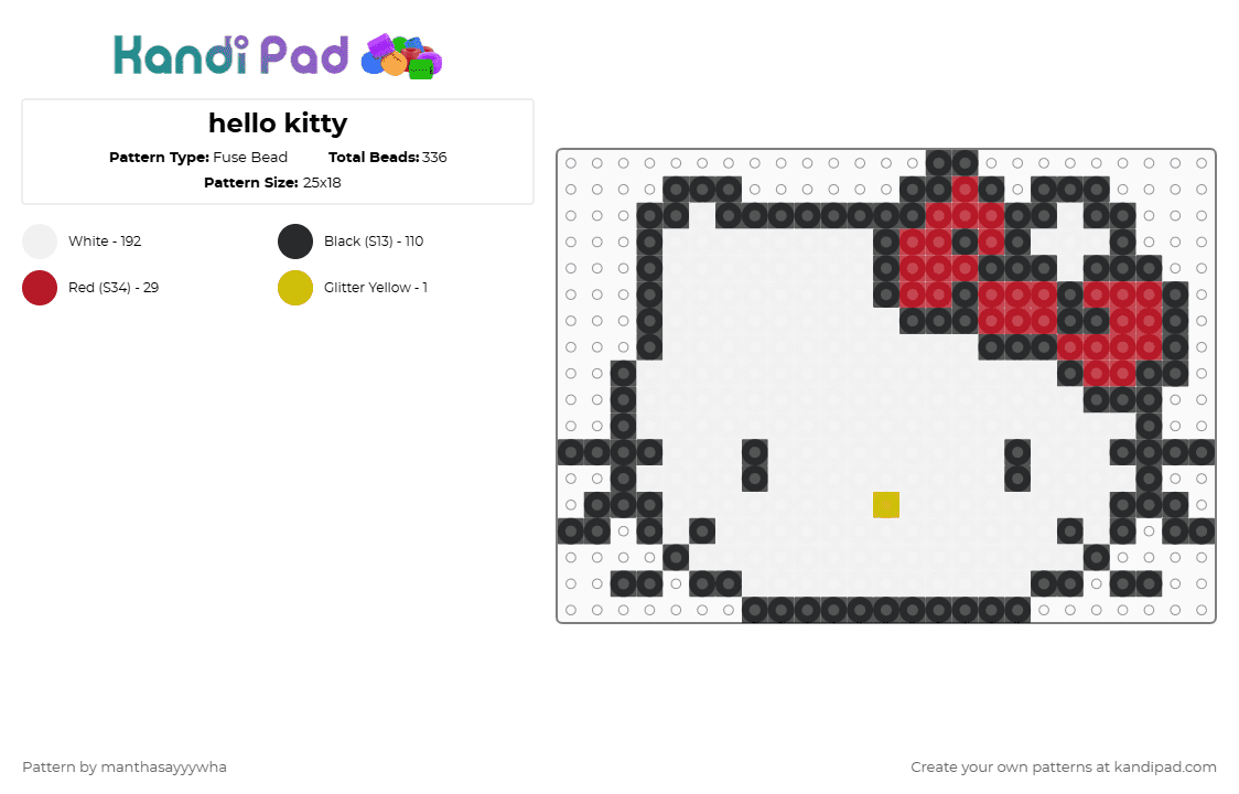 hello kitty - Fuse Bead Pattern by manthasayyywha on Kandi Pad - white,red