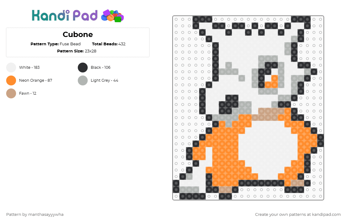 Cubone - Fuse Bead Pattern by manthasayyywha on Kandi Pad - beige,orange
