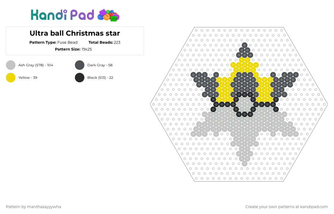 Ultra ball Christmas star - Fuse Bead Pattern by manthasayyywha on Kandi Pad - snowflake,ultra ball,pokeball,pokemon,christmas,star,video game,anime,gaming,holiday,beige